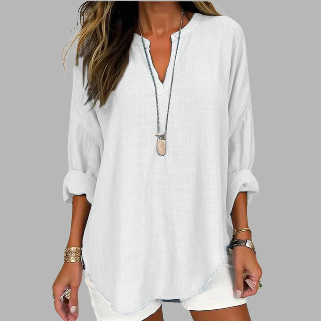 Structured-Shoulder Blouse for Women – Neat Collar, Comfortable Sleeves in White