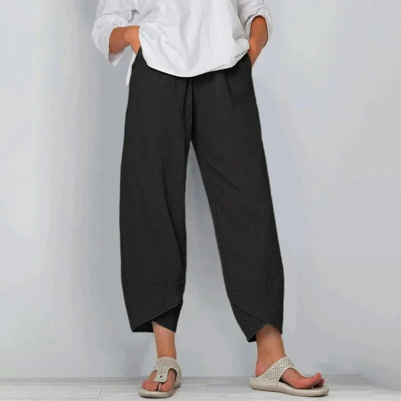 Linen-Look Cotton-Rich Pants for Women – Breathable Fabric, Clean Leg Line