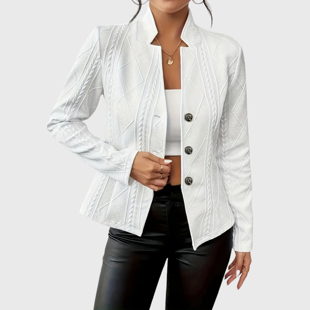 Fitted-Waist High-Neck Blazer for Women – Structured Shoulders, Clean Front