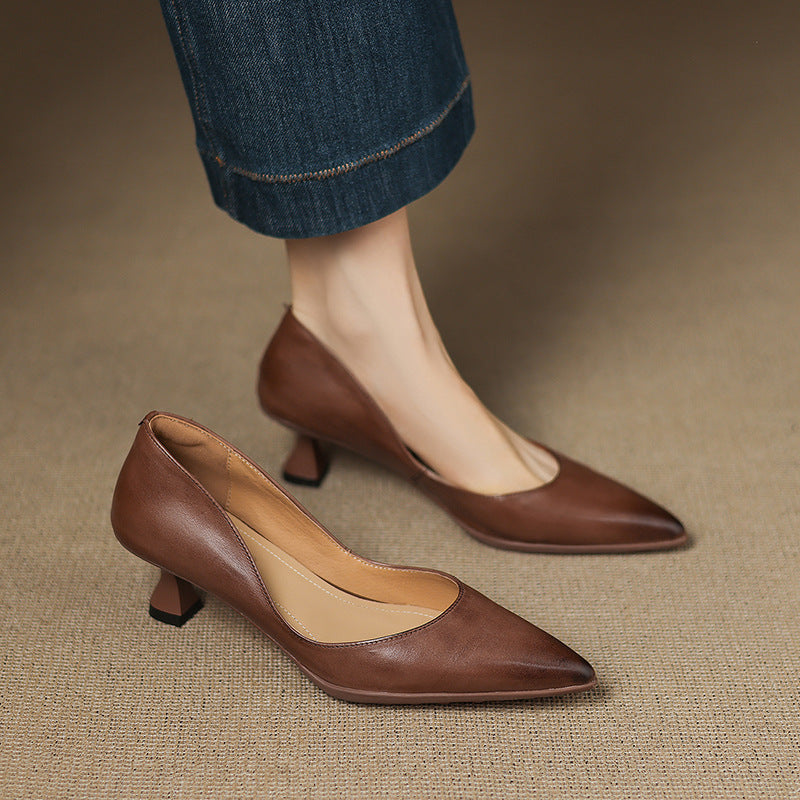 Pointed Toe Faux Leather Pumps for Women – Breathable Fabric, Cushioned Insole