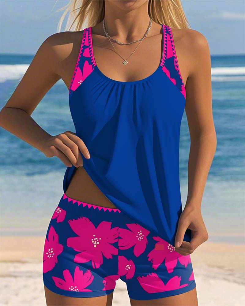 Stretch Tankini Set for Women – Stays in Place When Swimming in Blue & Navy