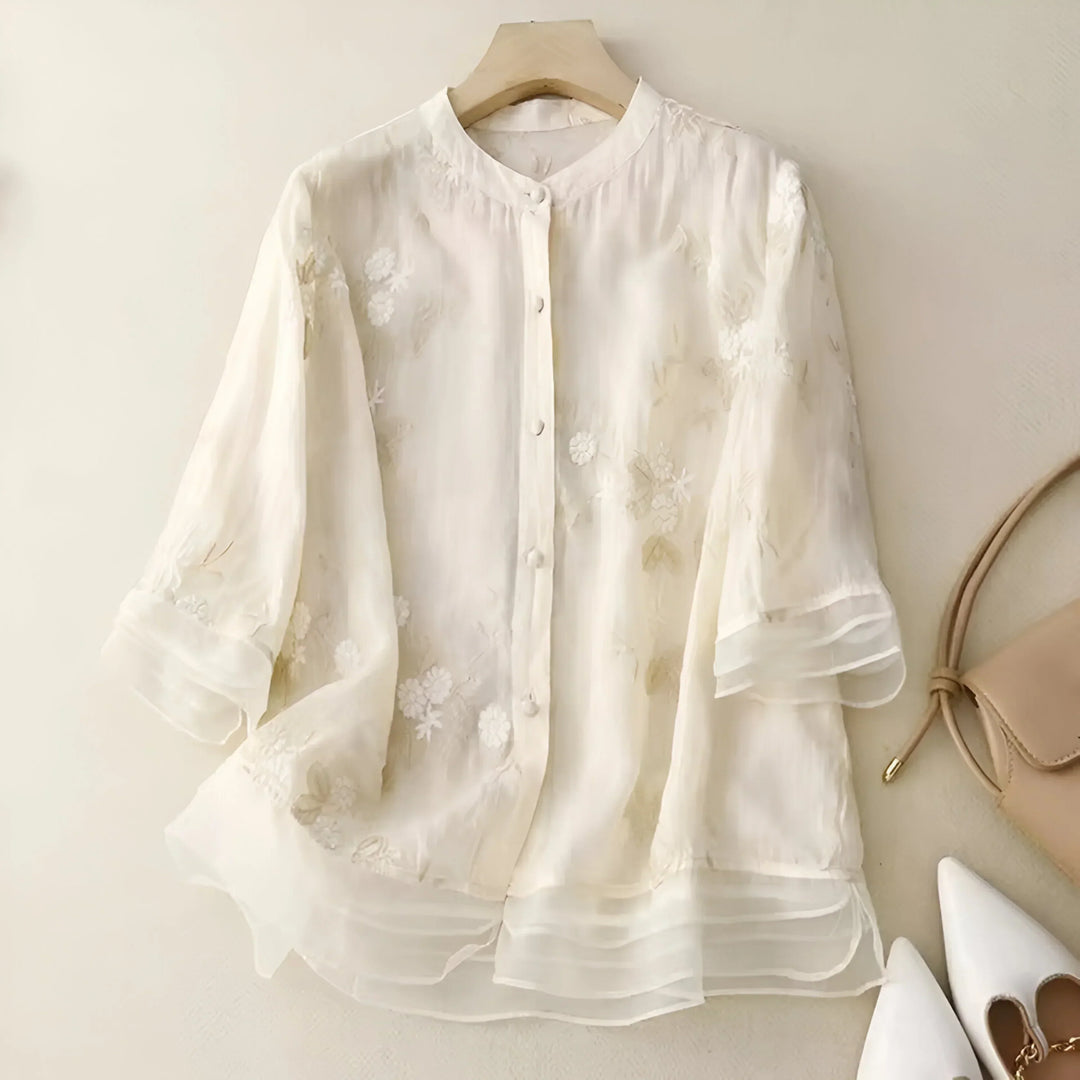 Embroidered Cotton-Rich Top for Women – Clean Neckline, Easy Fit