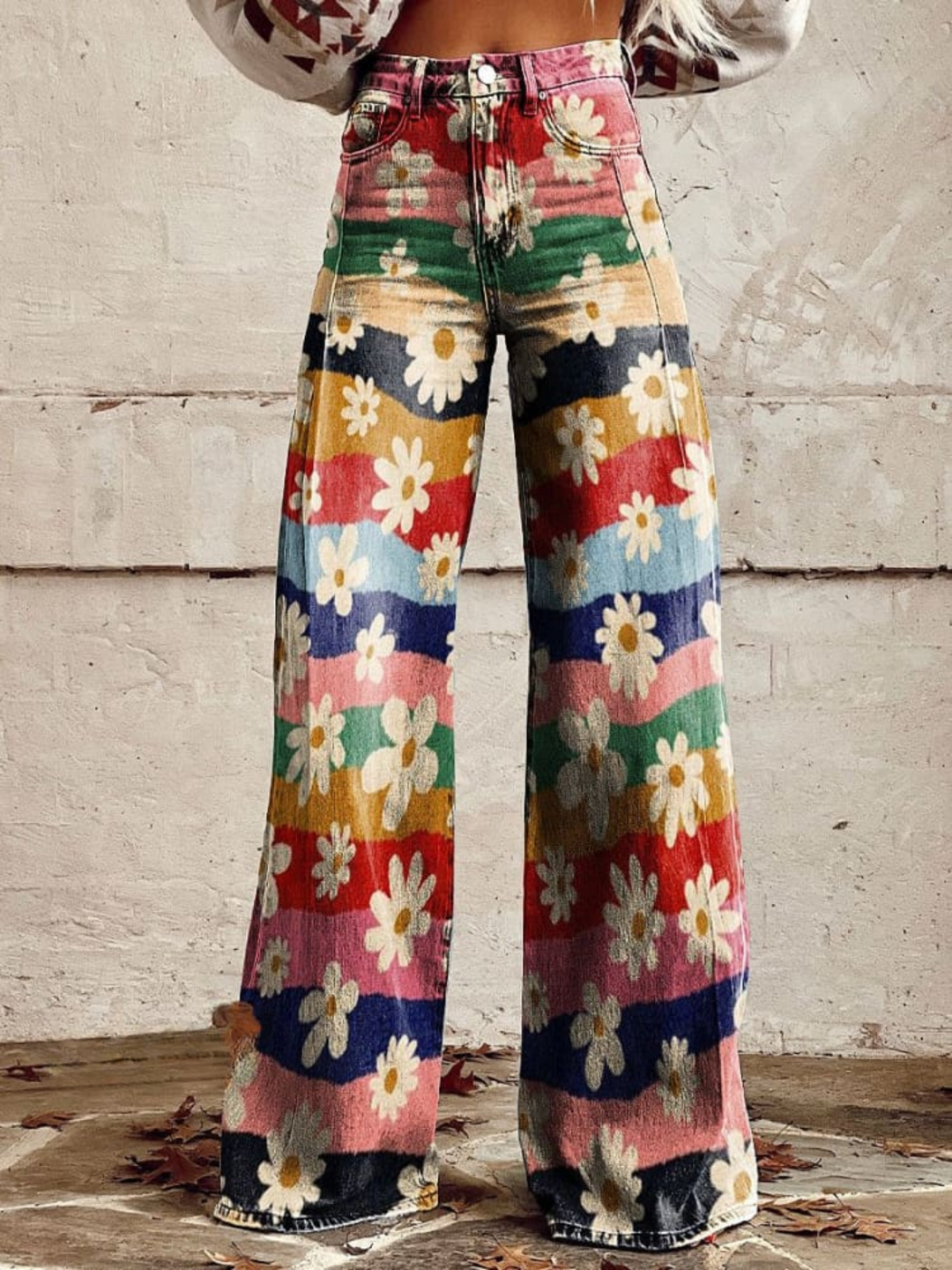 Floral Print Denim Jeans for Women – Comfortable Waistband, Holds Its Shape in Multicolor