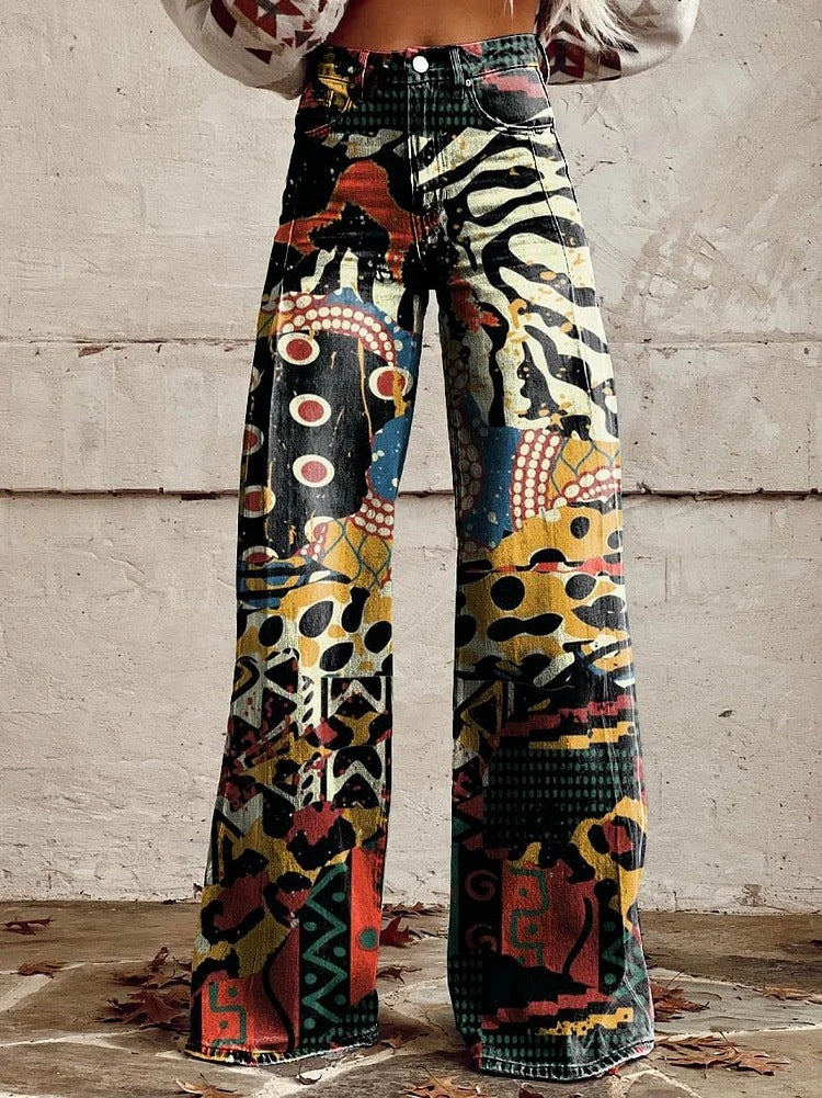 Bohemian Print Denim Jeans for Women – Holds Its Shape, Smart for Work in Black