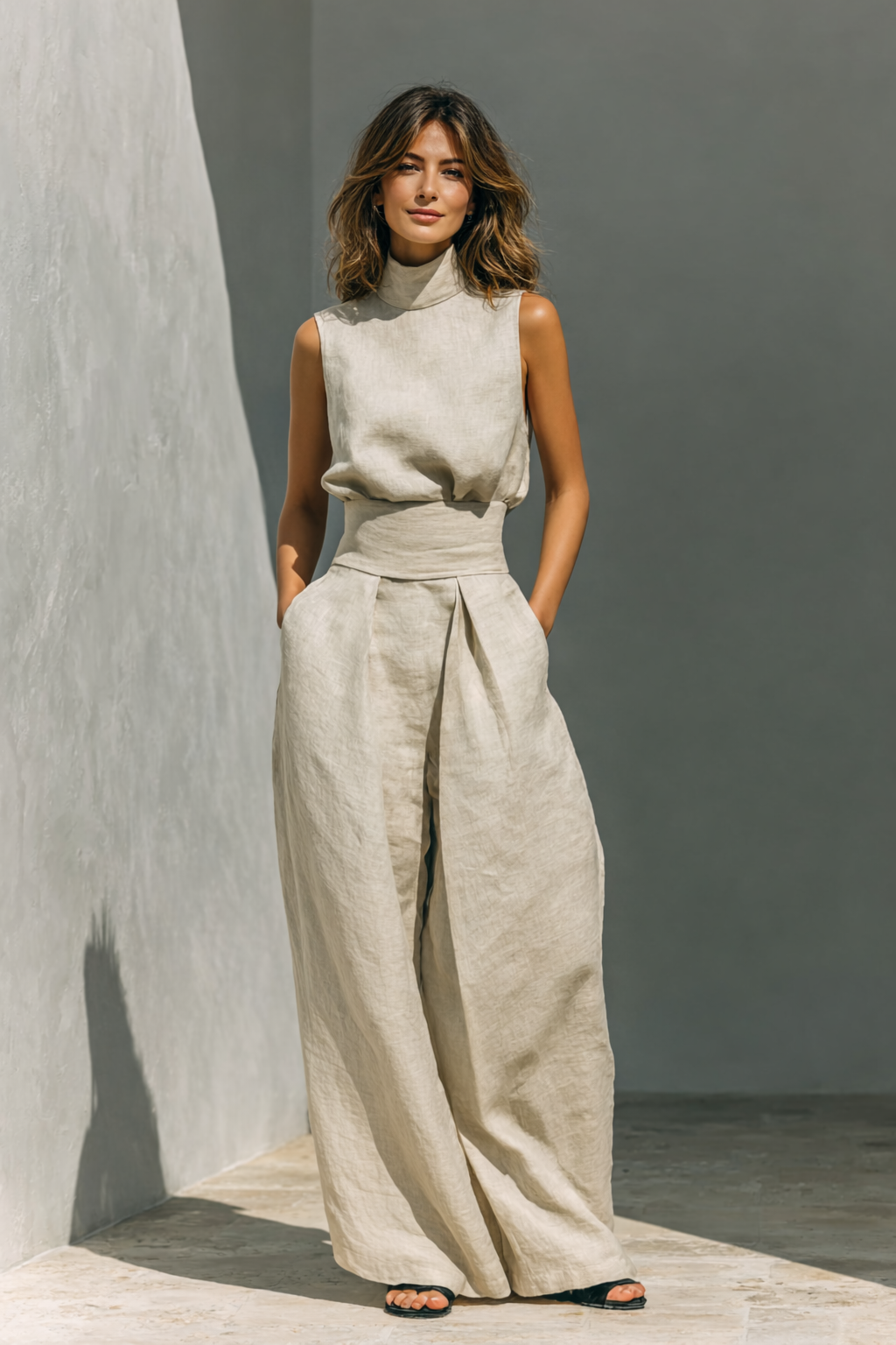 Linen-Look Two-Piece Set for Women – Breathable Fabric, Relaxed Fit