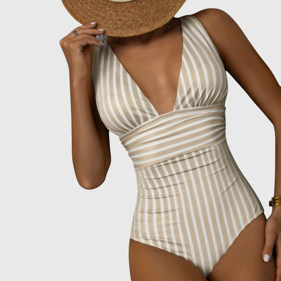 Beach Swimsuit for Women – Stretch Swim Fabric, Uncomplicated Shape in Beige