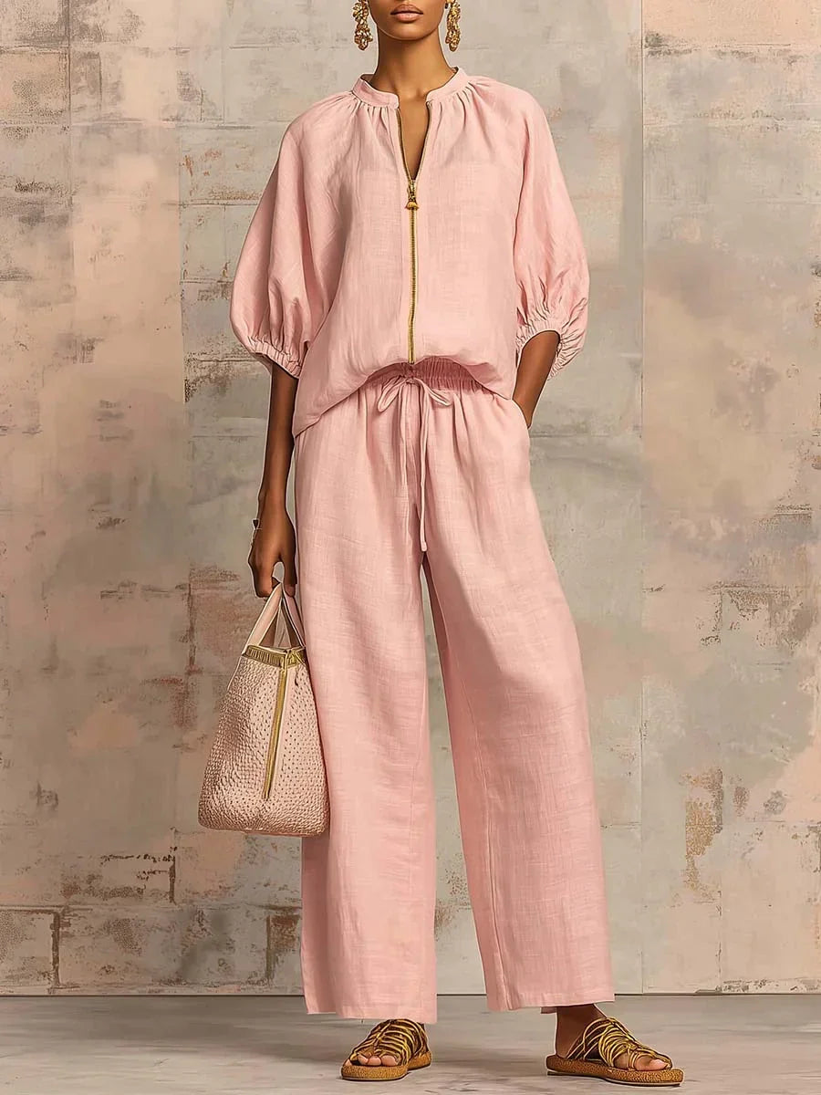 Two-Piece Set for Women – Comfortable Relaxed Fit, Pieces Work Separately in Pink