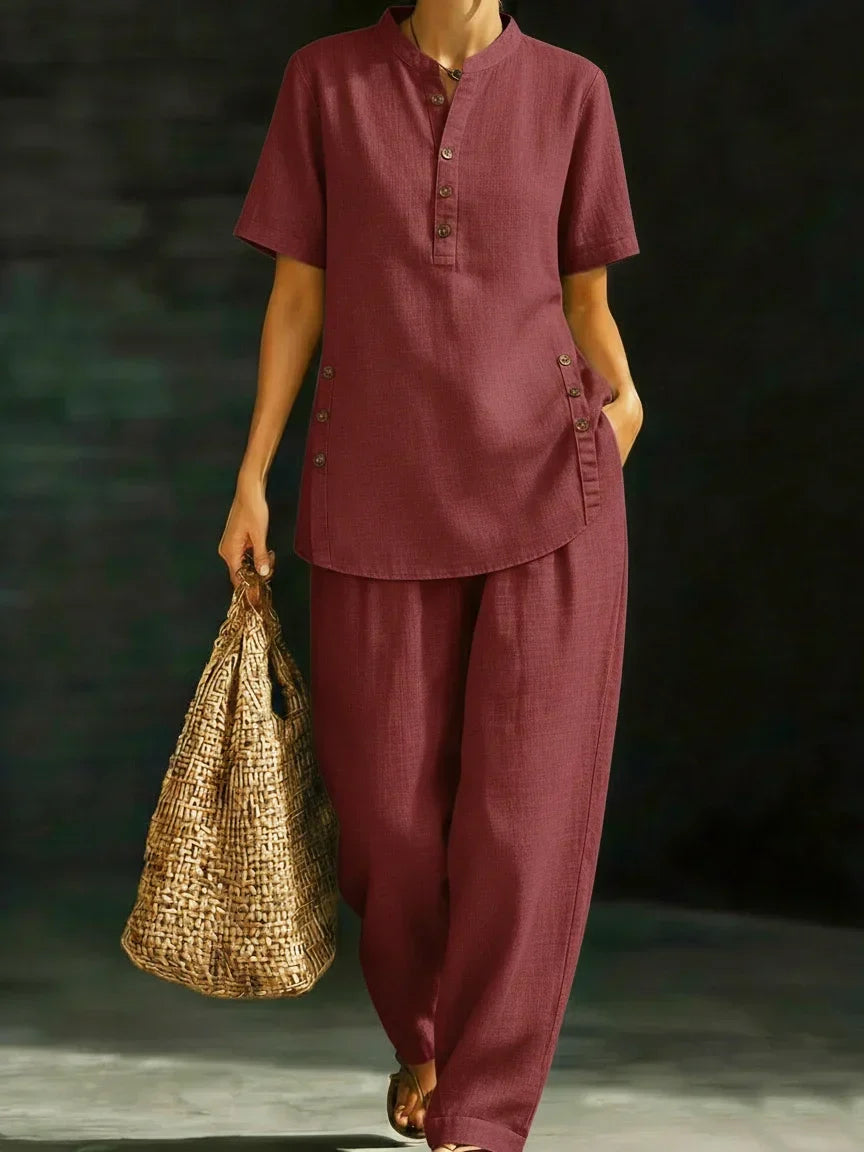 Coordinated Two-Piece Set for Women – Comfortable Fit, Complete Outfit in Red