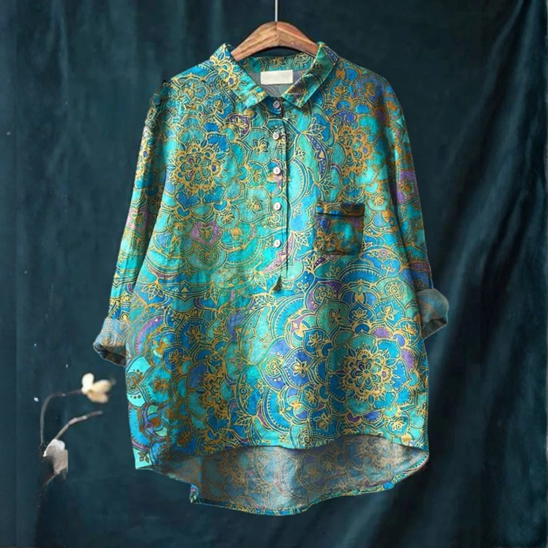 Flowing Printed Blouse for Women – Collar, Placket and Soft Shoulders in Multicolor