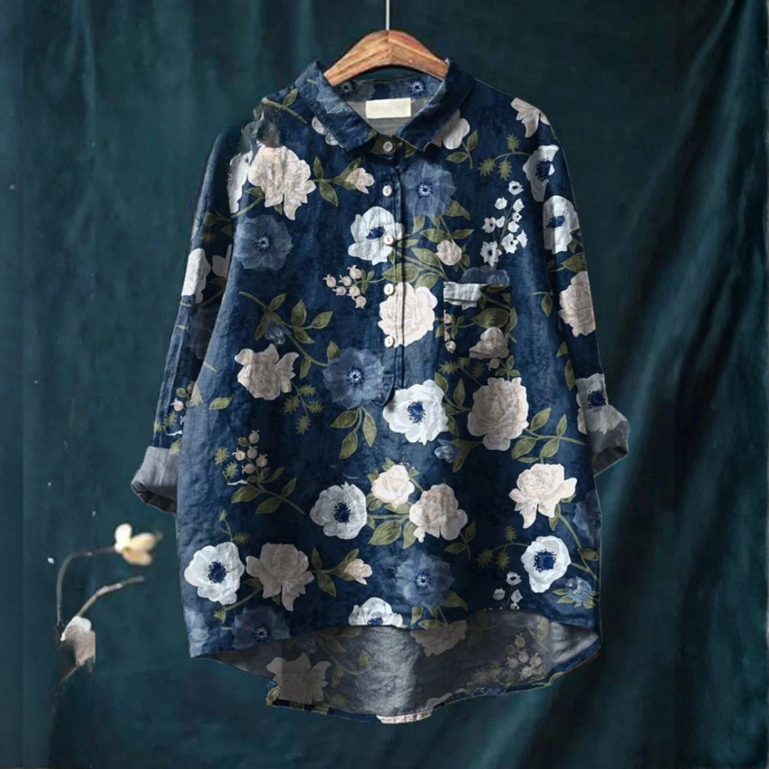 Wear-Loose Blouse for Women – Neat Collar, Structured Shoulders, Print 2