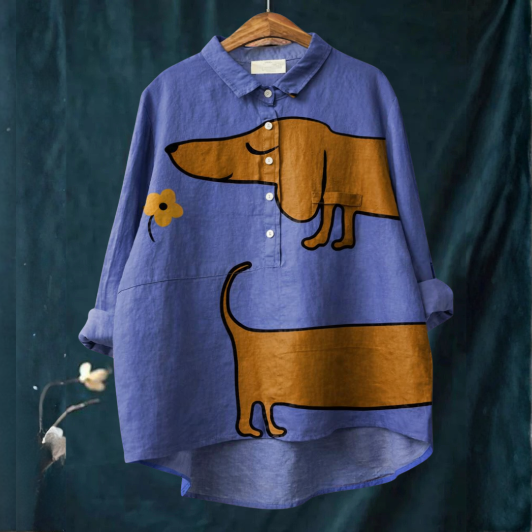 Women's Shirt-Style Blouse with Collar – Neat Placket, Loose or Tucked, Print 20