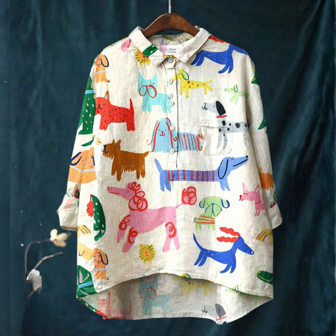 Collared Blouse for Women – Softly Structured Shoulders, Placket, Print 21