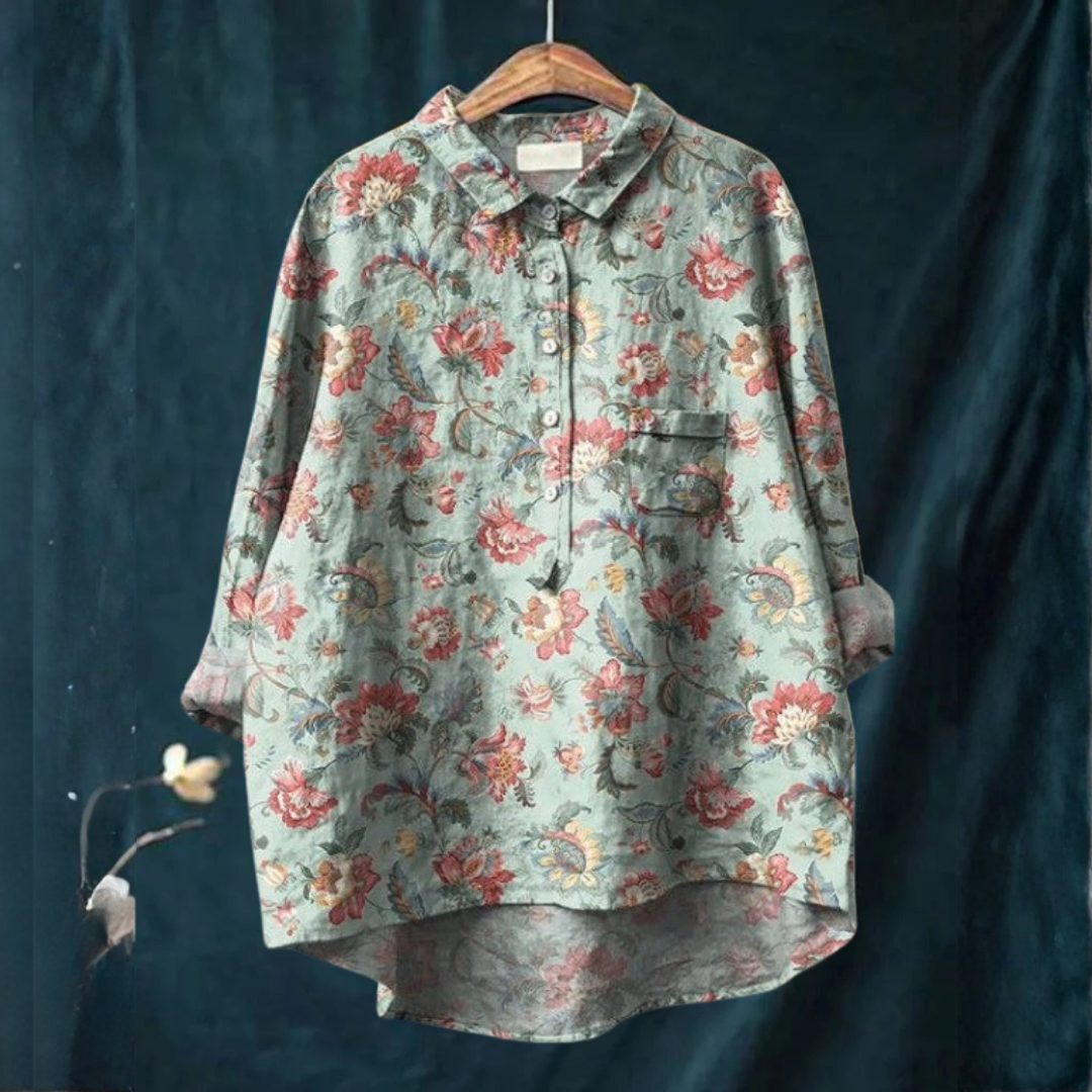 Women's Collared Blouse – Neat Placket, Tuck-In or Loose Styling, Print 23