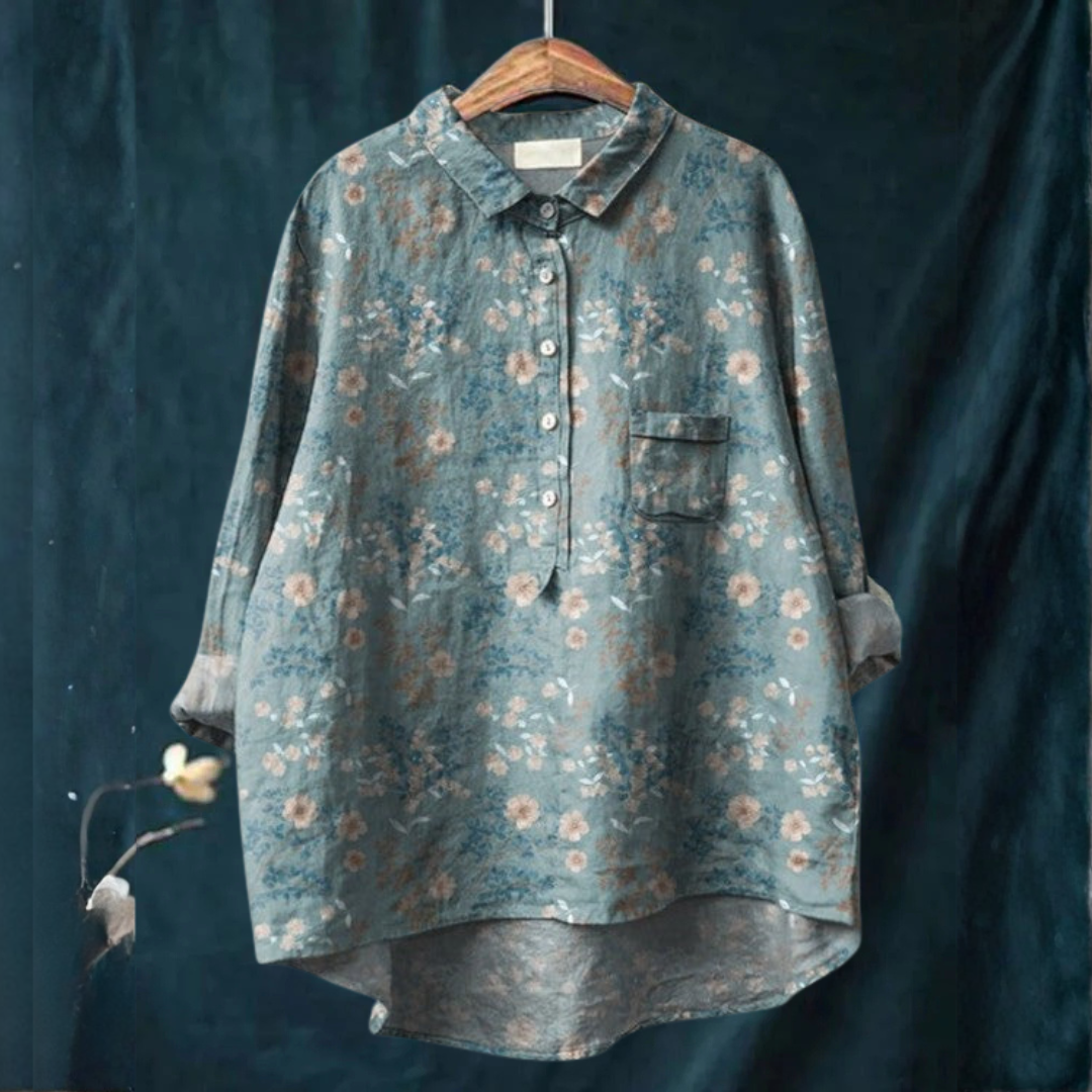 Flowing Blouse for Women – Collar, Placket, Structured Shoulders, Print 25