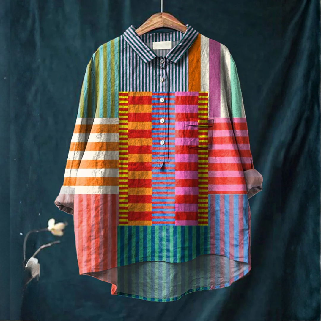 Flowing Shirt-Style Blouse for Women – Collar, Neat Placket, Print 31