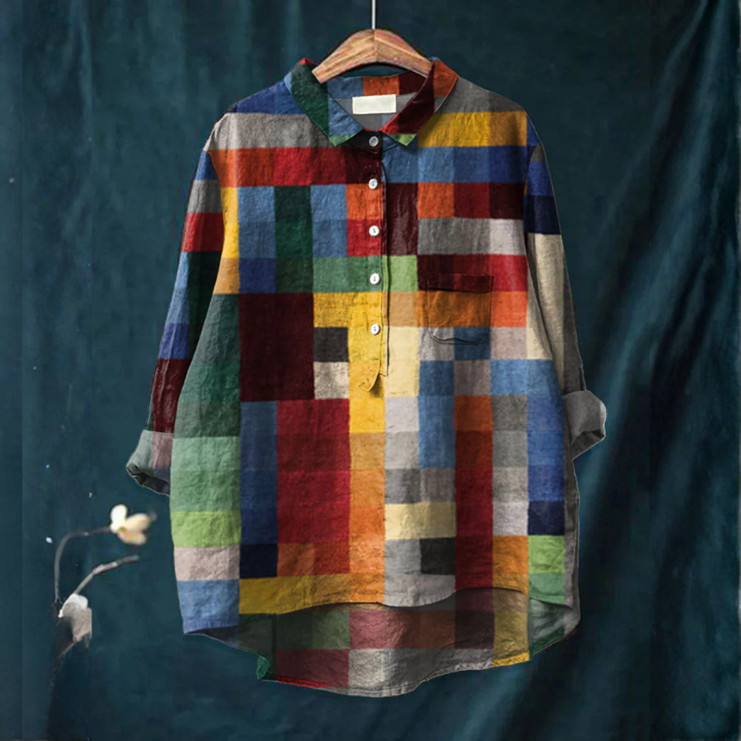 Collared Blouse for Women – Structured Shoulders, Wear Loose or Tucked, Print 32