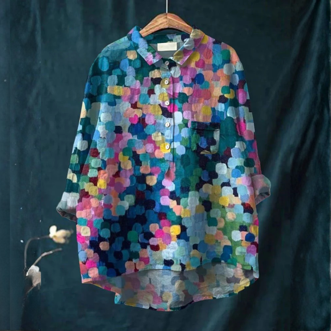 Neat Placket Blouse for Women – Collared, Comfortable Through the Sleeve, Print 33