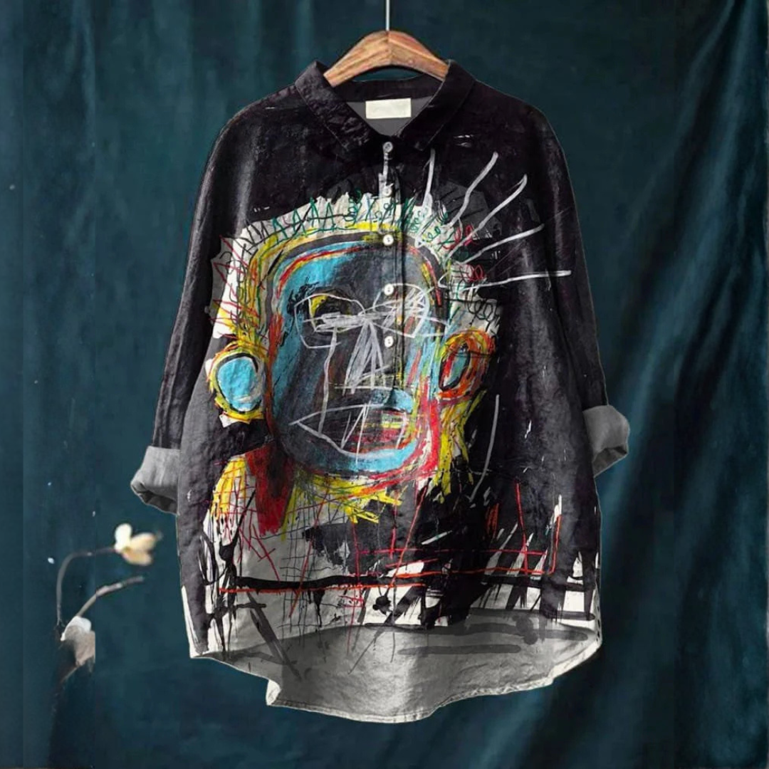 Flowing Collared Blouse for Women – Structured Shoulders, Neat Placket, Print 47