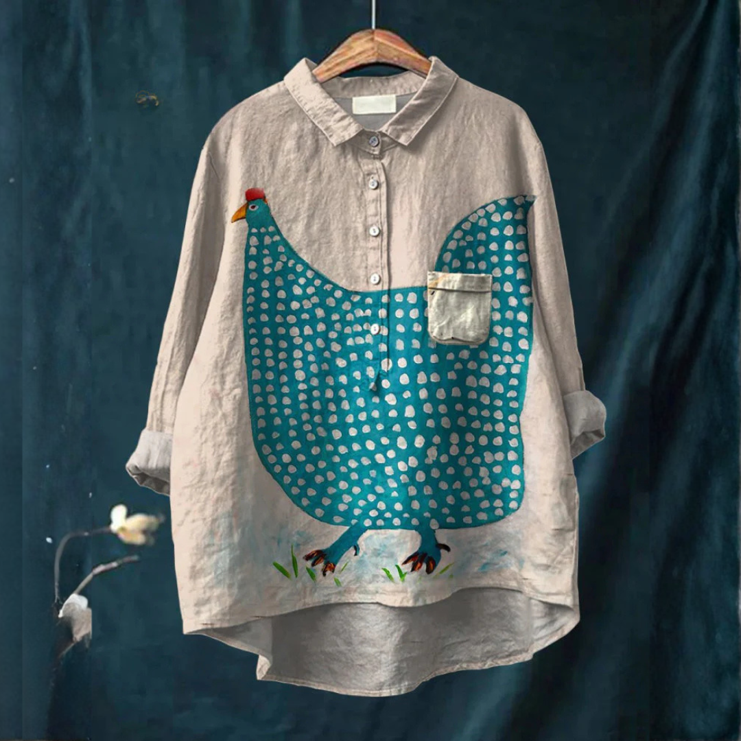 Collared Placket Blouse for Women – Easy Sleeves, Tucked or Loose, Print 48
