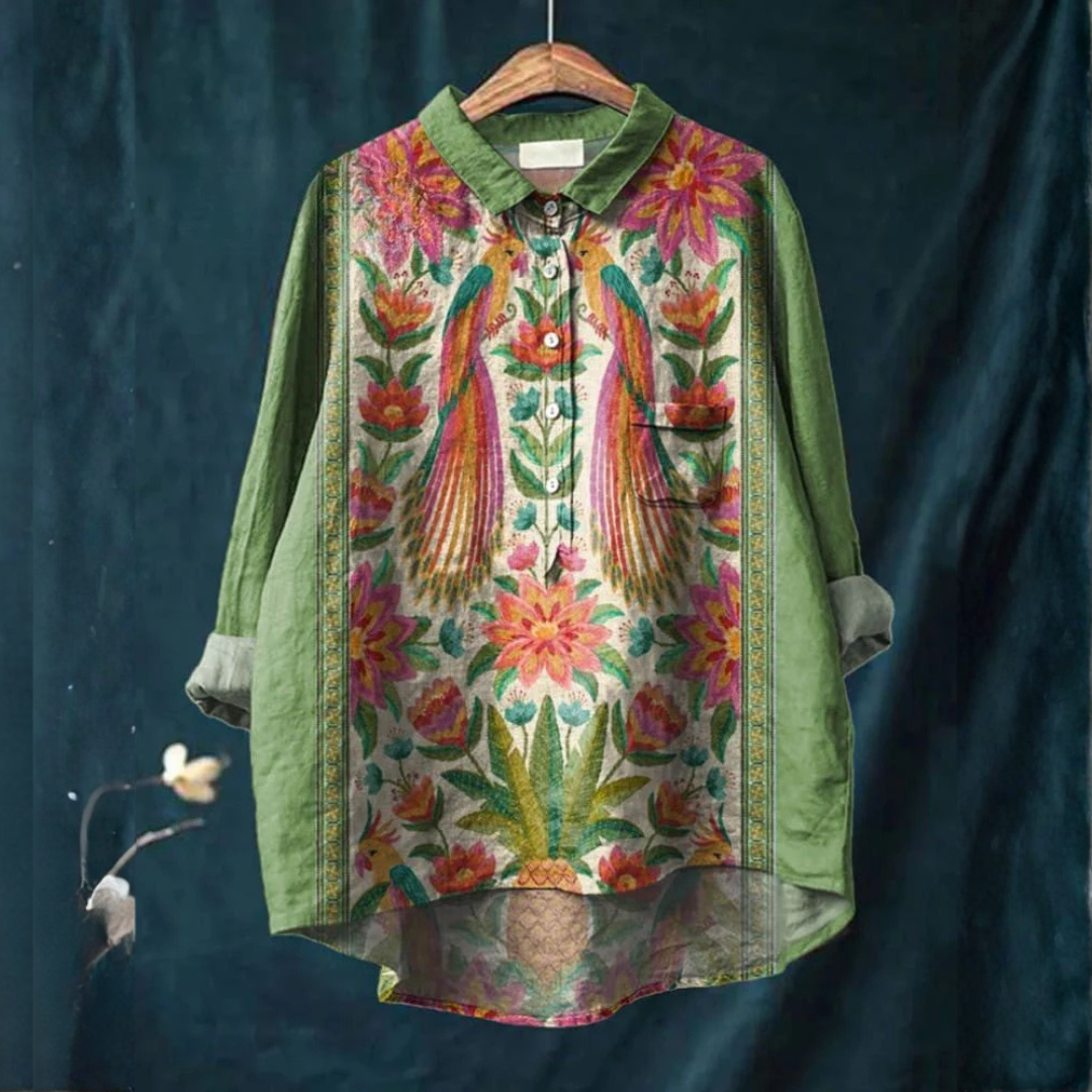 Flowing Collared Blouse for Women – Neat Placket, Easy Sleeves, Print 65