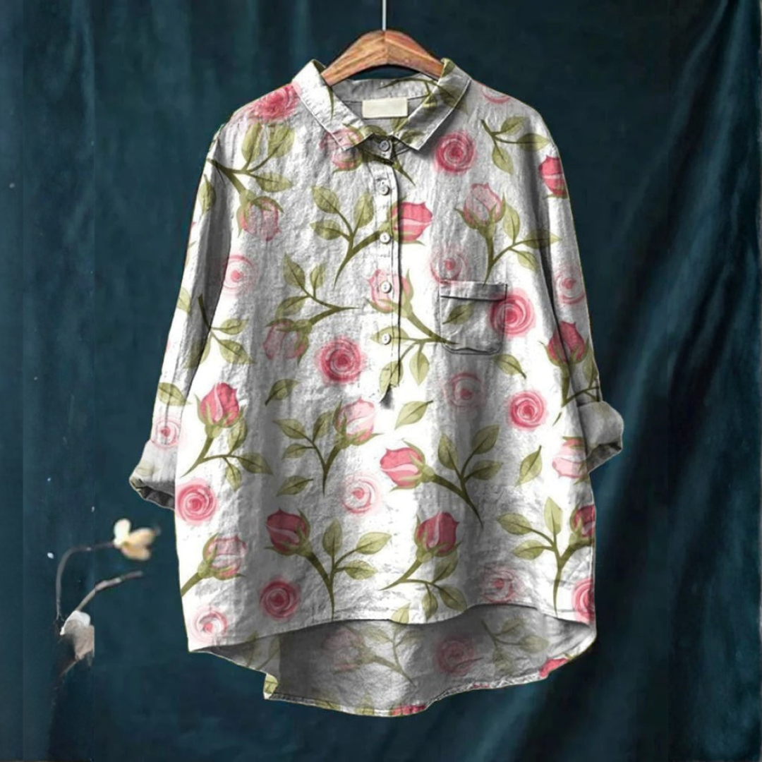 Collared Placket Blouse for Women – Structured Shoulders, Print 69