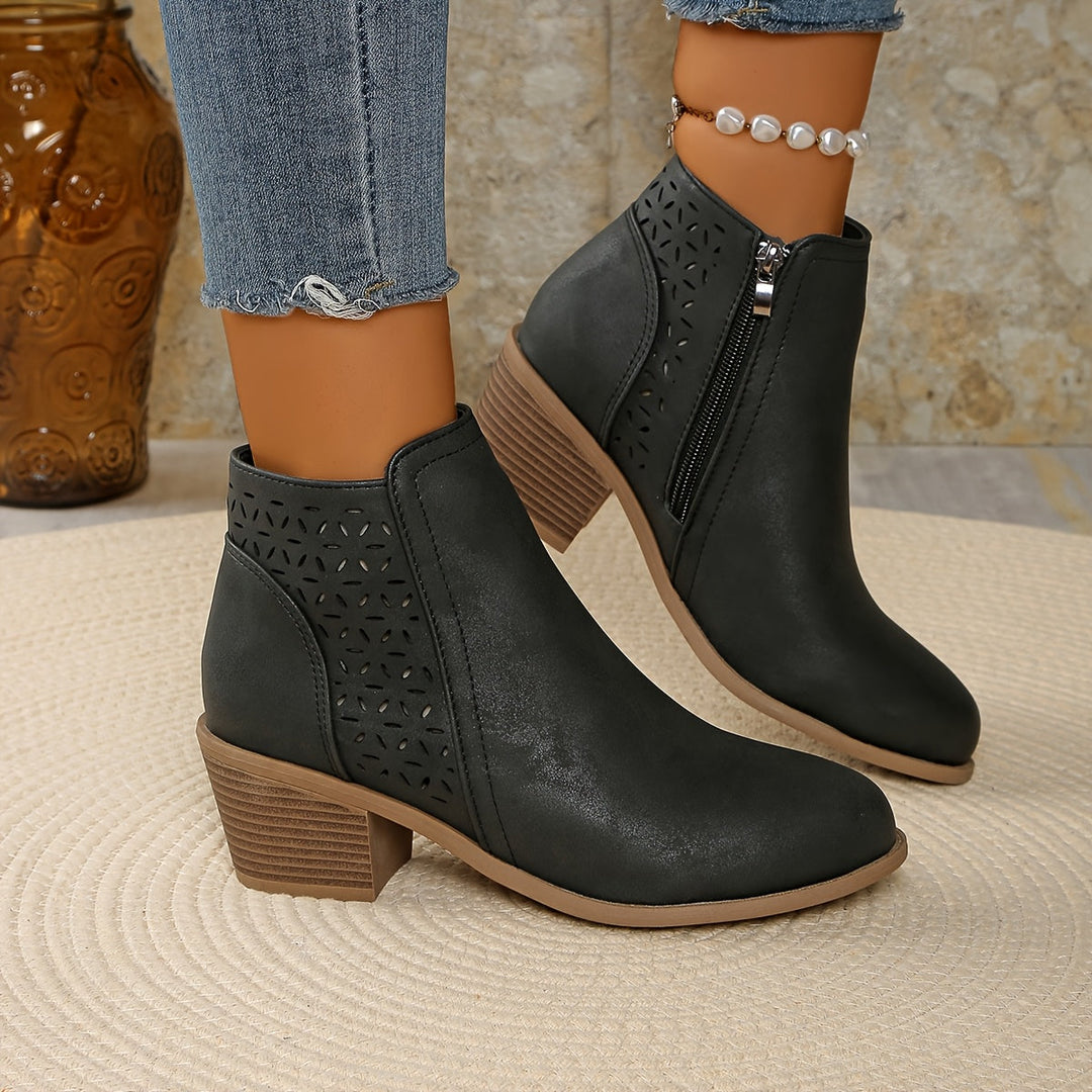 Faux Leather Heeled Ankle Boots for Women – Full Zip, Grippy Sole, Warm Lining