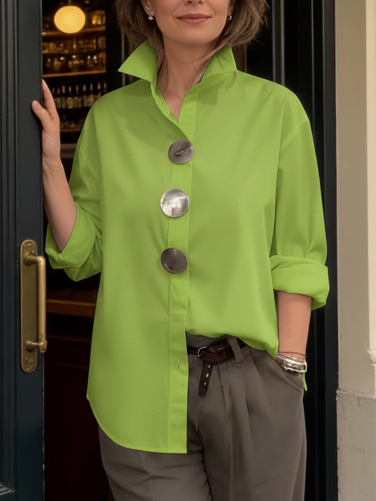 Oversized High Neck Shirt for Women – Relaxed Fit, Neat Collar and Placket