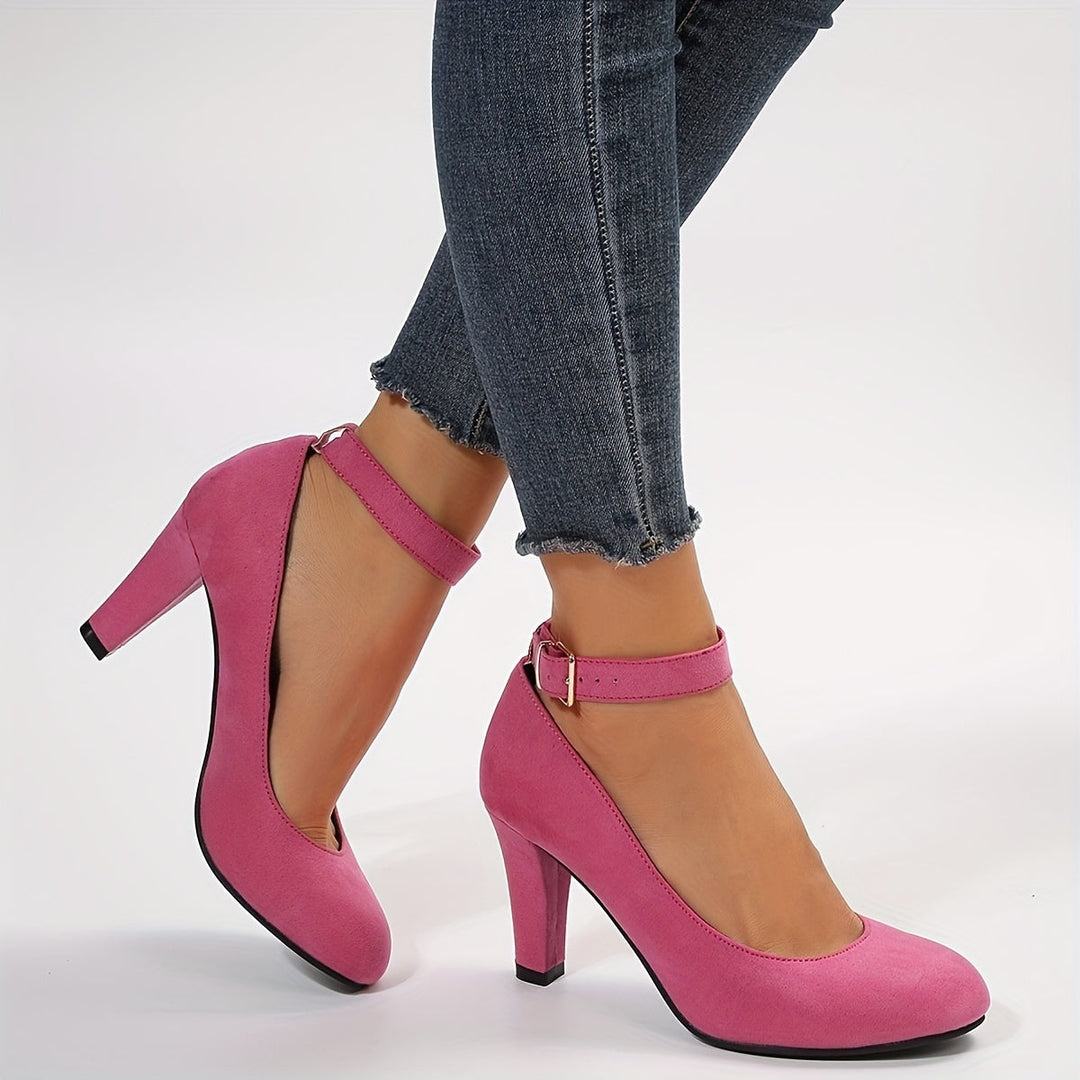 Suede-Look Heeled Pumps for Women – Breathable Fabric, Supportive Footbed, Walkable Heel