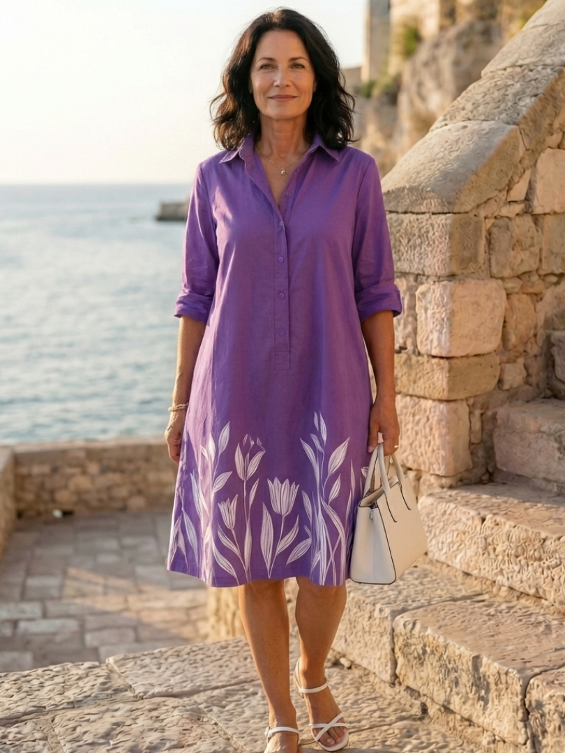 Dress for Women – Skimming Silhouette, Easy Walking Movement in Purple
