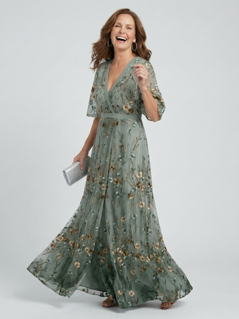 Maxi Dress for Women – Skimming Silhouette, Easy Movement in Green & Sage