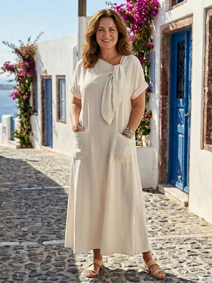 Seasonal Maxi Dress for Women – Skimming Silhouette, Day-to-Evening Wear in Beige