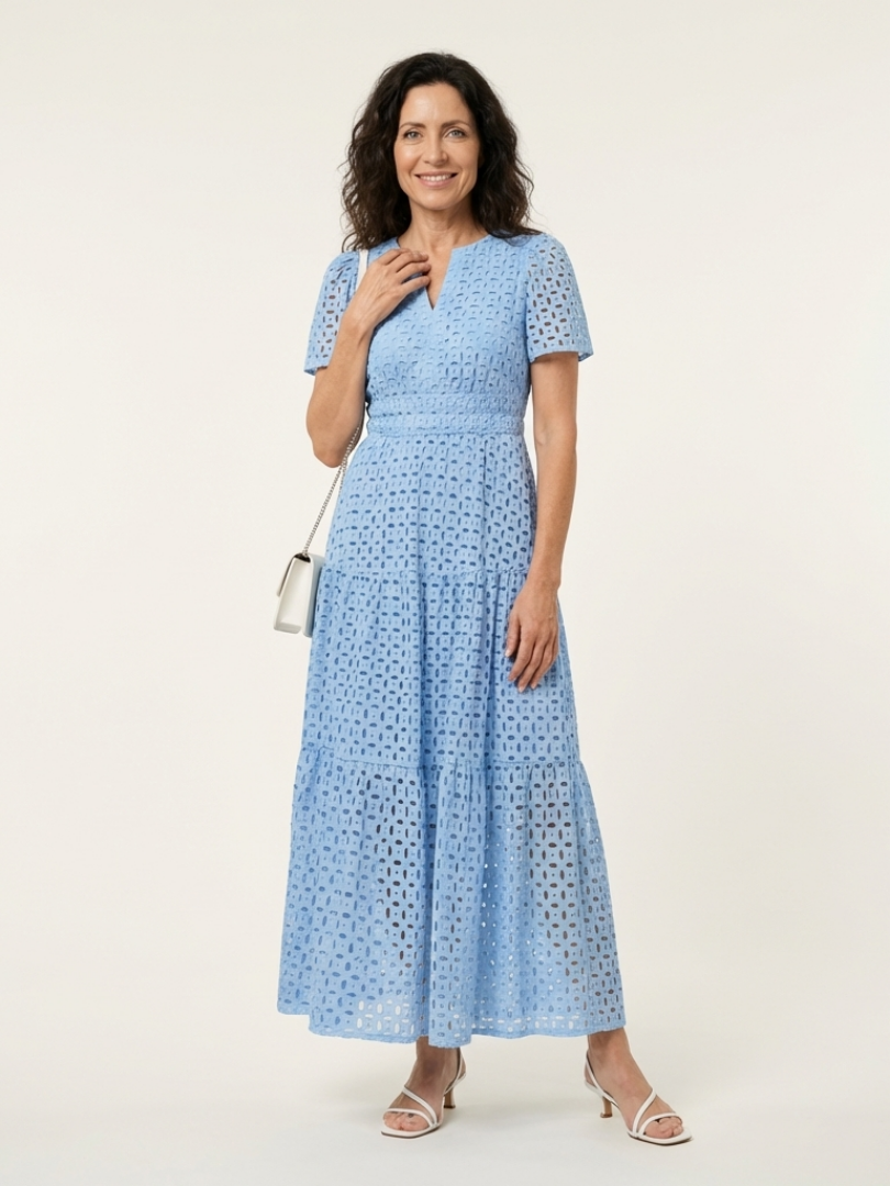 Understated Midi Dress for Women – Skimming Silhouette in Blue & Sky