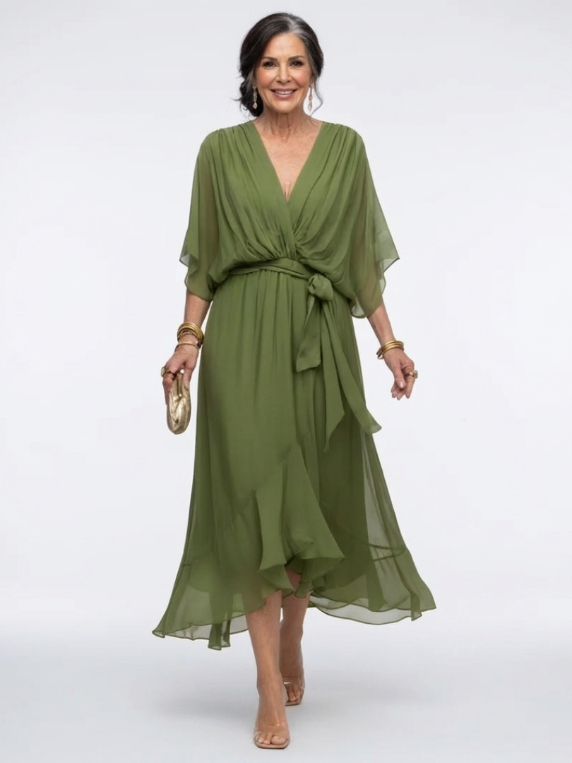Midi Dress for Women – Comfortable Through the Body, Moves Easily in Green