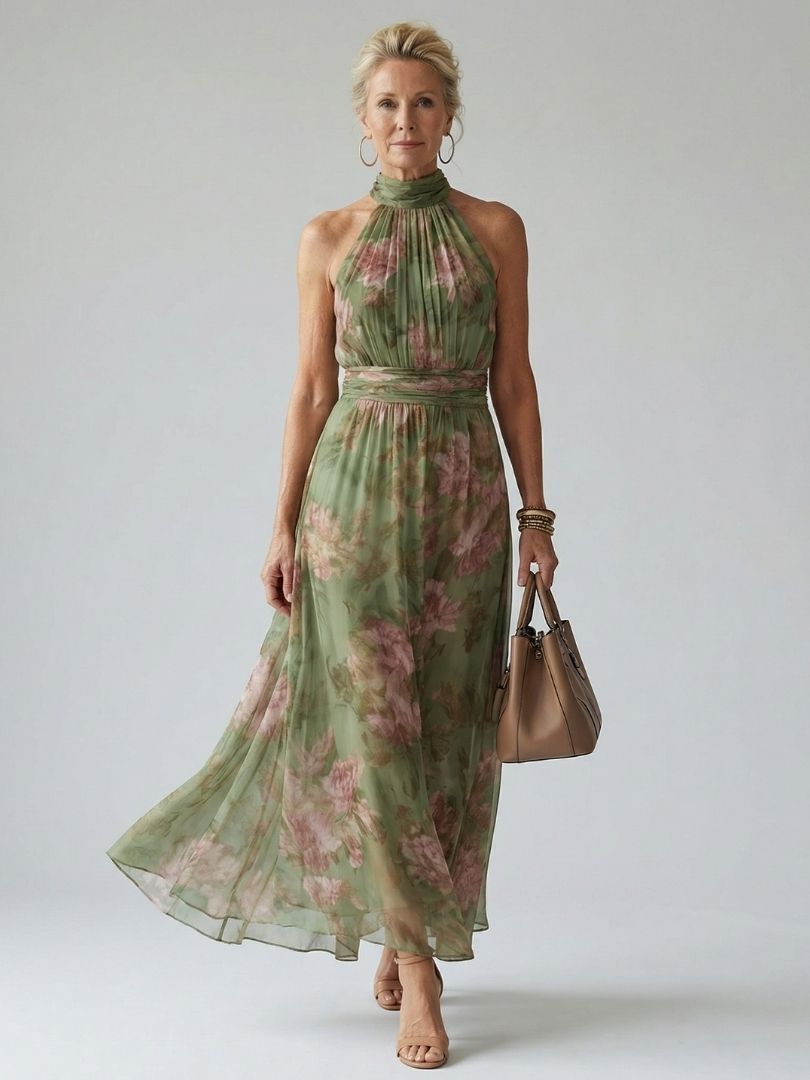 Midi Dress for Women – Skimming Silhouette, Comfortable Fit in Green & Sage