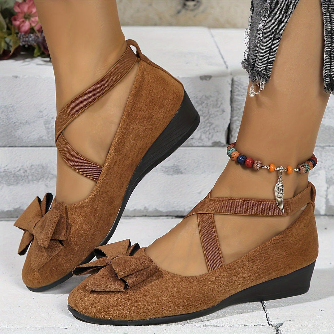 Suede-Look Wedge Pumps for Women – Breathable Fabric, Stable Heel, Cushioned Insole