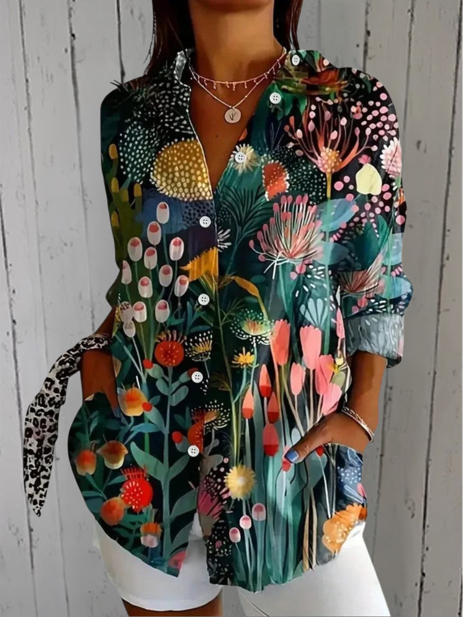 Collared Blouse for Women – Structured Shoulders, Neat Placket in Floral