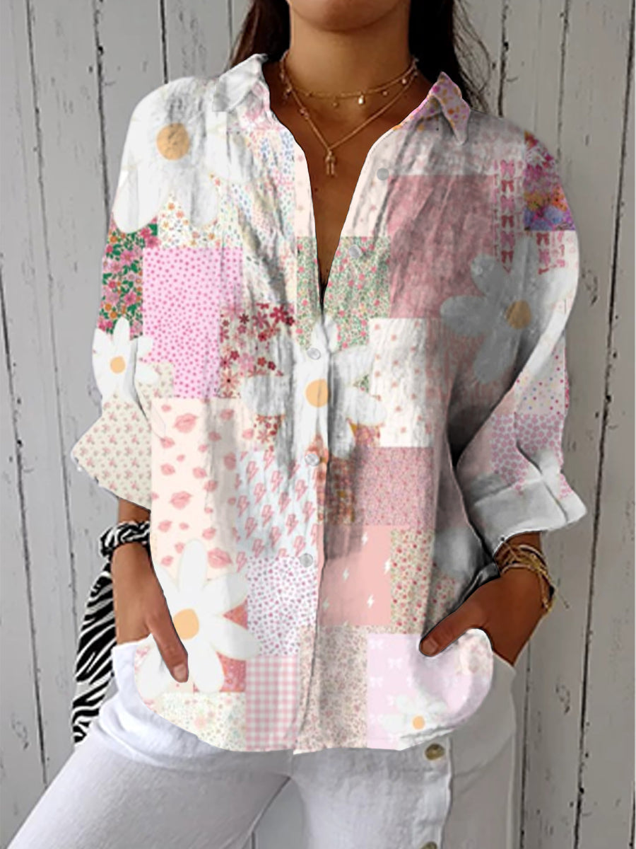 Flowing Collared Blouse for Women – Placket Front, Tuck-In Styling in Multicolor