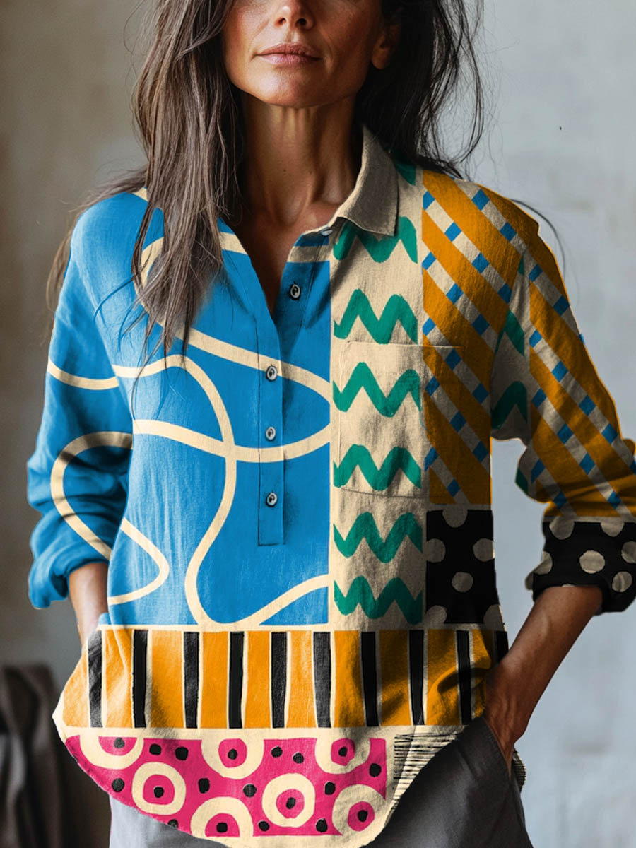 Printed Lightweight Collared Blouse for Women – Timeless Shape in Multicolor