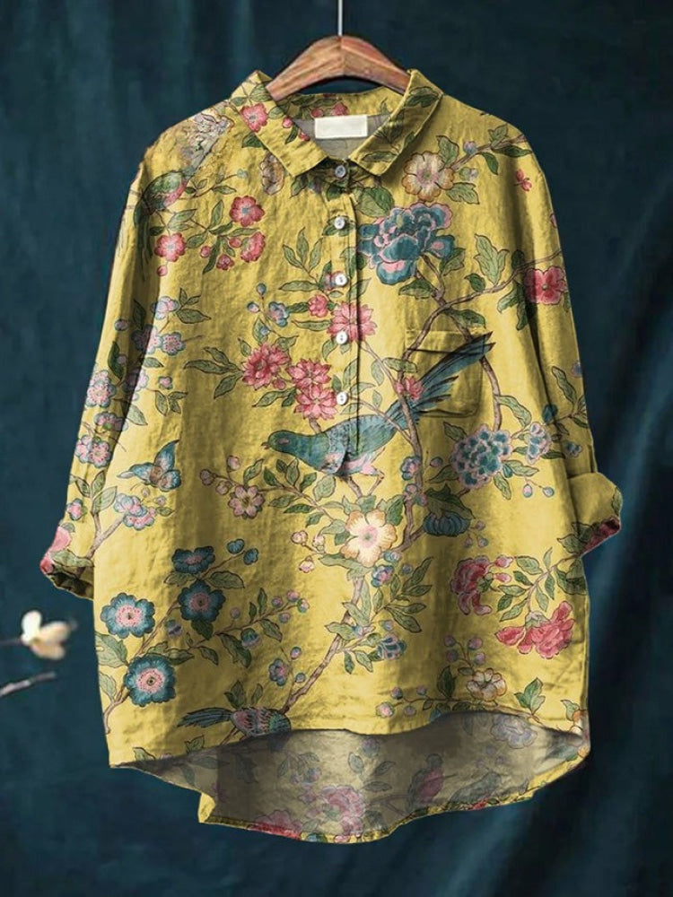 All-Over Print Shirt for Women – Breathable Fabric, Neat Collar, Tuck or Wear Loose