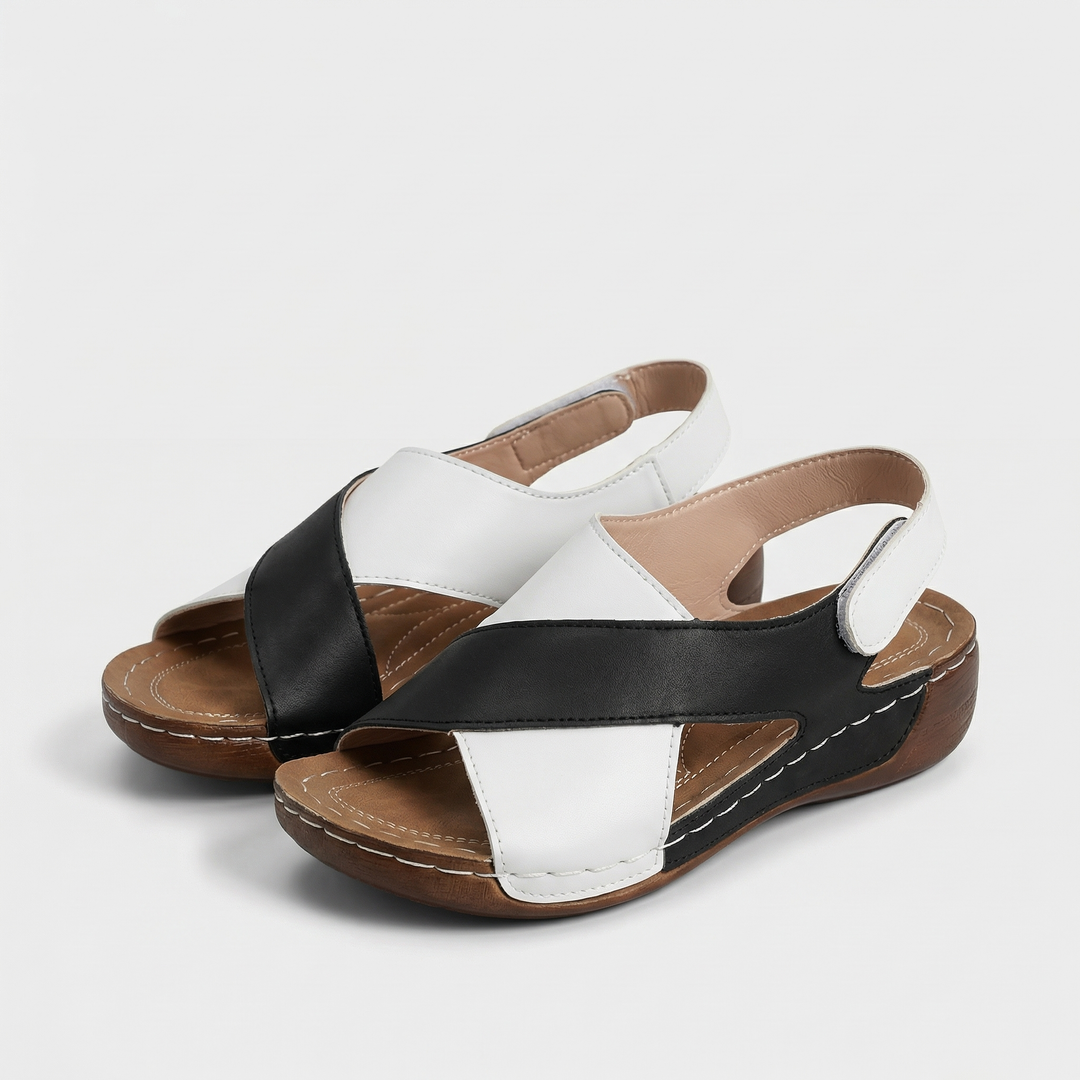 Two-Tone Open-Toe Wedge Sandals for Women – Supportive Wedge Sole, Breathable Open Design