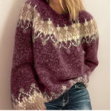 Women's Fair-Isle Crewneck Sweater in Red, on model