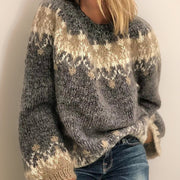 Women's Fair-Isle Crewneck Sweater in Light Gray