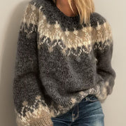 Women's Fair-Isle Crewneck Sweater in Dark Gray