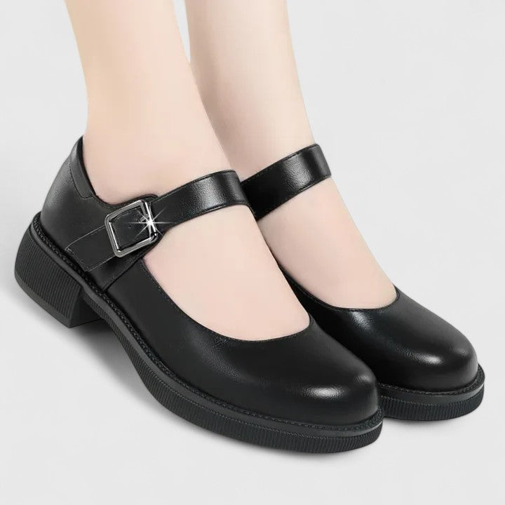 Buckle Heeled Ballet Flats for Women – Flexible Sole, Slip-On Fit in Black
