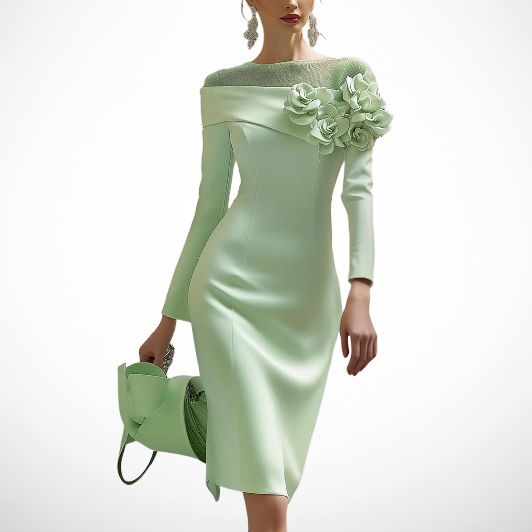 Floral Dress for Women – Sheer Panel Detailing, Skimming Silhouette in Light Green