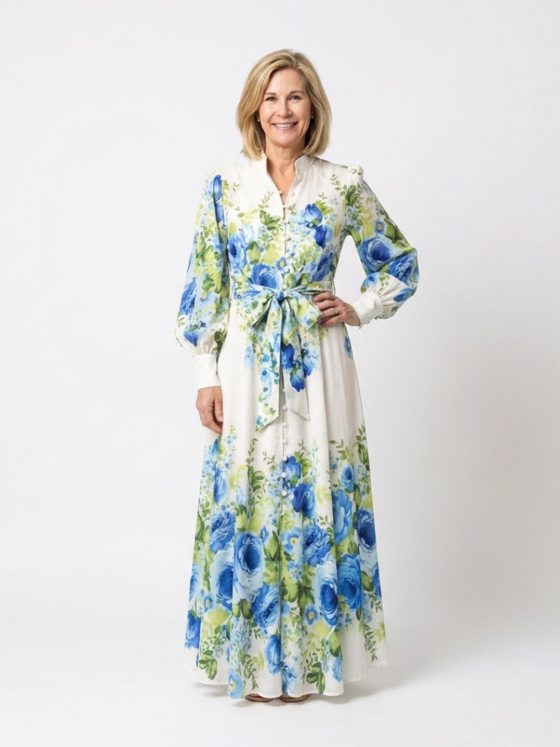 Floral Maxi Dress for Women – Skimming Silhouette, Comfortable Fit in Green
