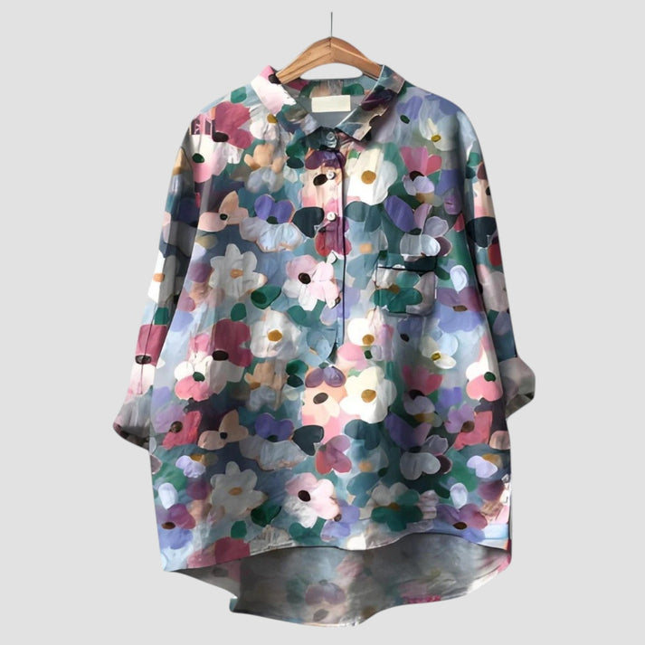 Floral Print Blouse for Women – Neat Collar, Softly Structured Shoulders