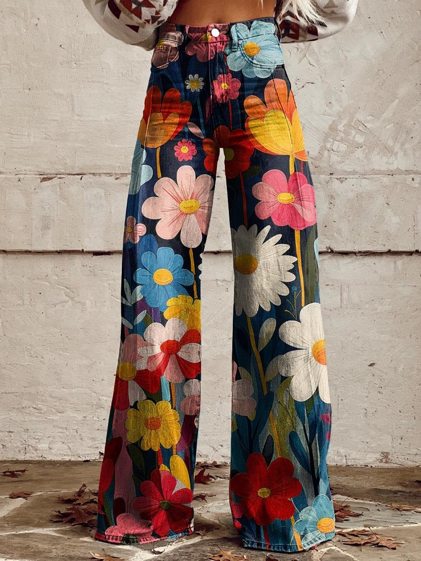 Floral Print Trousers for Women – Relaxed Fit, Clean Leg Line in Multicolor