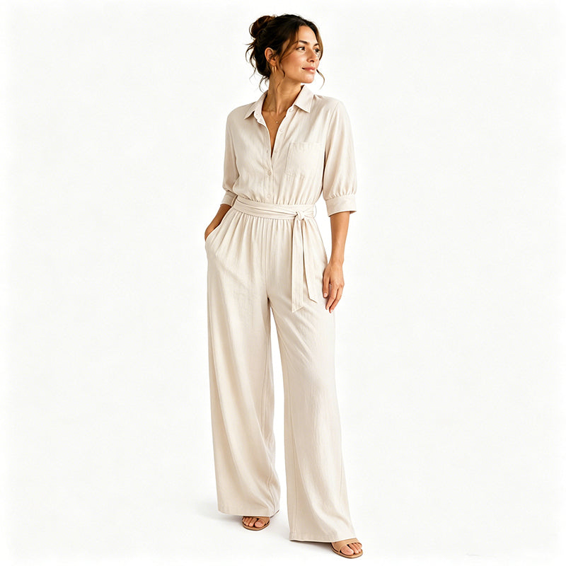 Belted Full-Length Jumpsuit for Women – Warm Lining, Side Pockets