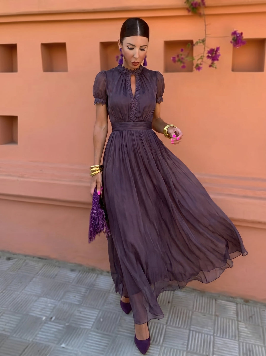 Maxi Dress for Women – Comfortable Through the Body, Day-to-Evening Wear in Aubergine